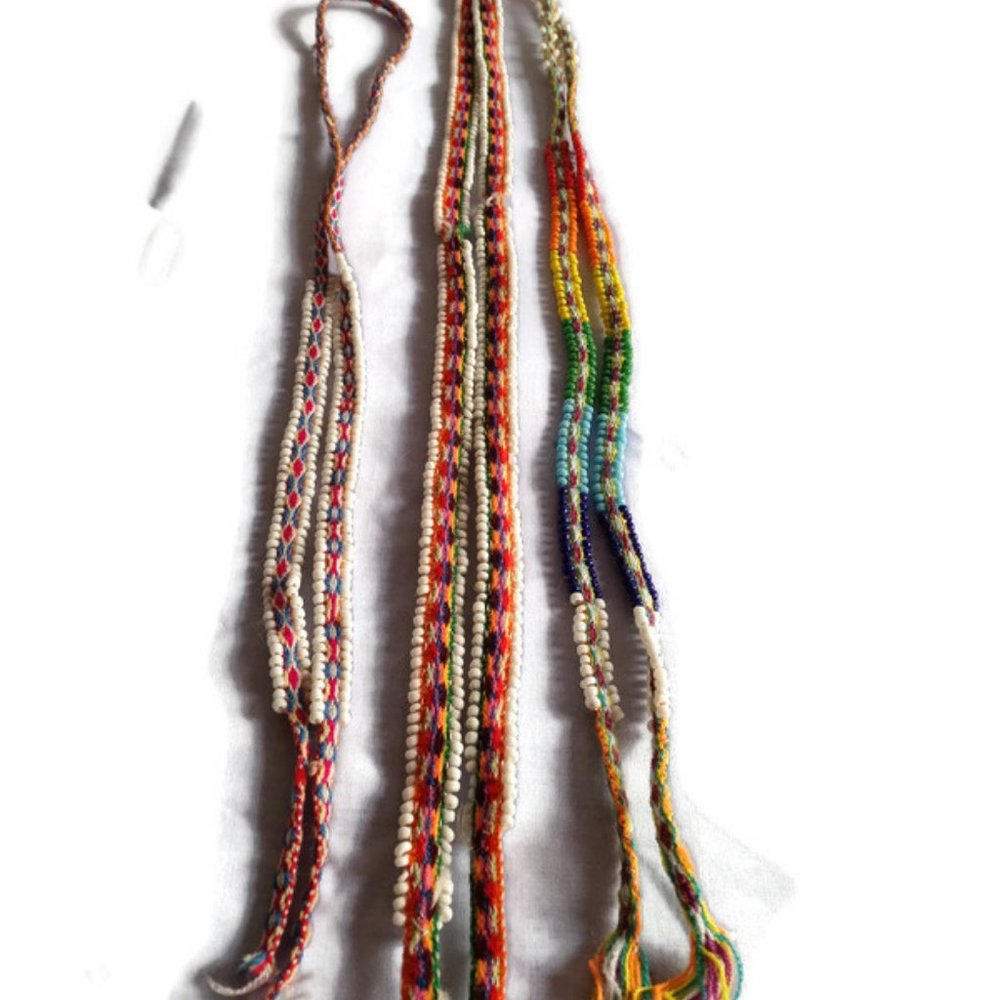 3 Handwoven Ties Decorated with Multicolor Beads - Picture 2 of 5